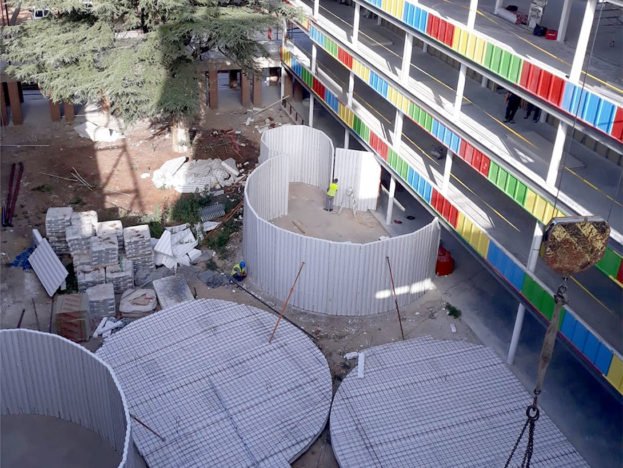 Construcción de aulas curvas en Convento en Madrid, con el sistema constructivo Baupanel®, 2018